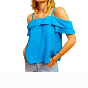 Maeve Bright Teal Off-Shoulder Ruffle Tie-Front Camisole